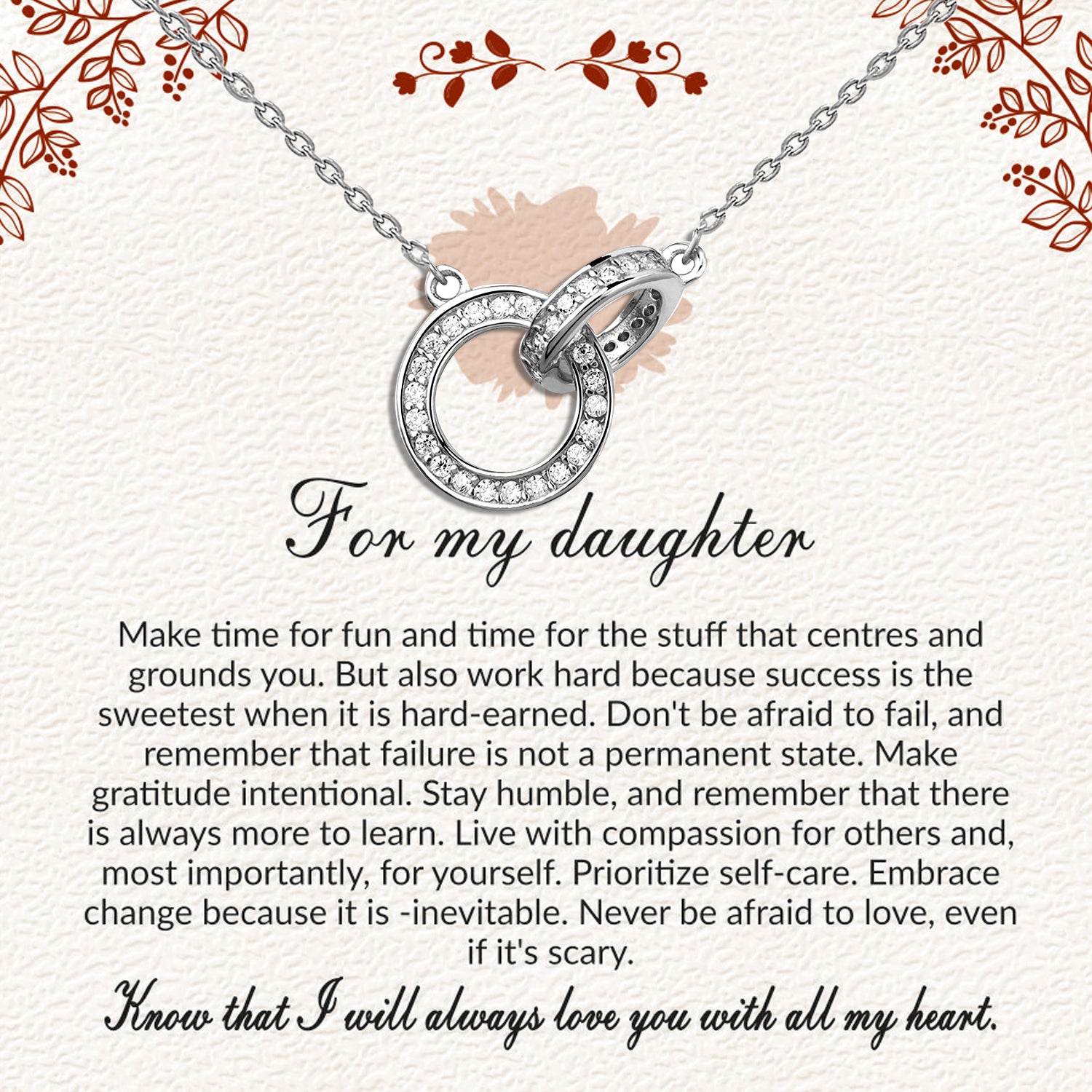 925 Sterling Silver Cubic Zirconia Interlocking Double Circles Pendant Necklace With Gift Card for Women