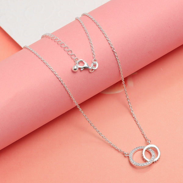 925 Sterling Silver Cubic Zirconia Interlocking Double Circles Pendant Necklace With Gift Card for Women