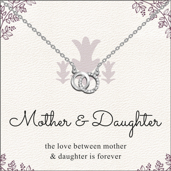 925 Sterling Silver Cubic Zirconia Interlocking Infinity Double Circle Pendant Necklace With Gift Card for Women Teen