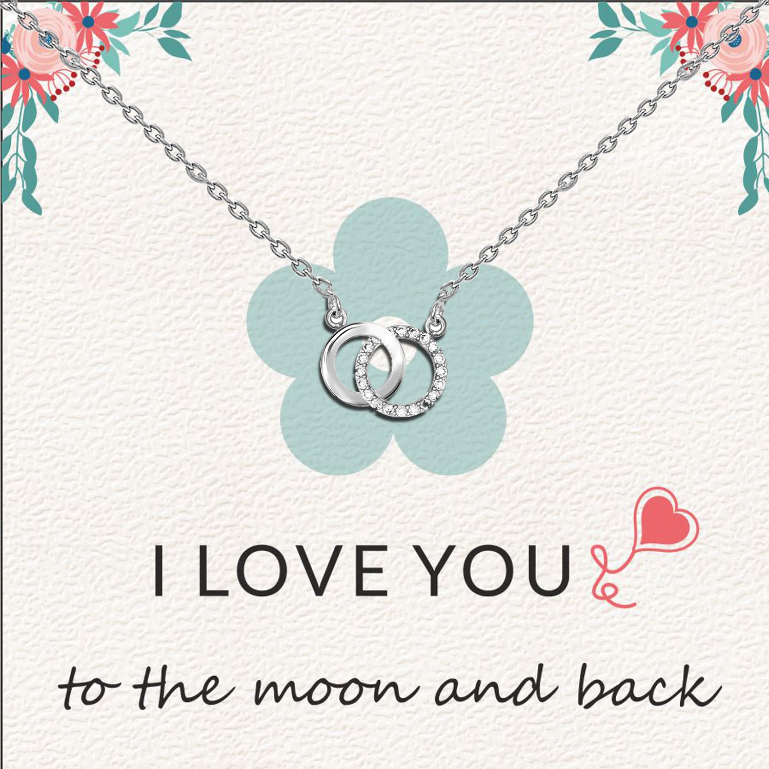 925 Sterling Silver Cubic Zirconia Interlocking Infinity Double Circle Pendant Necklace With Gift Card for Women Teen
