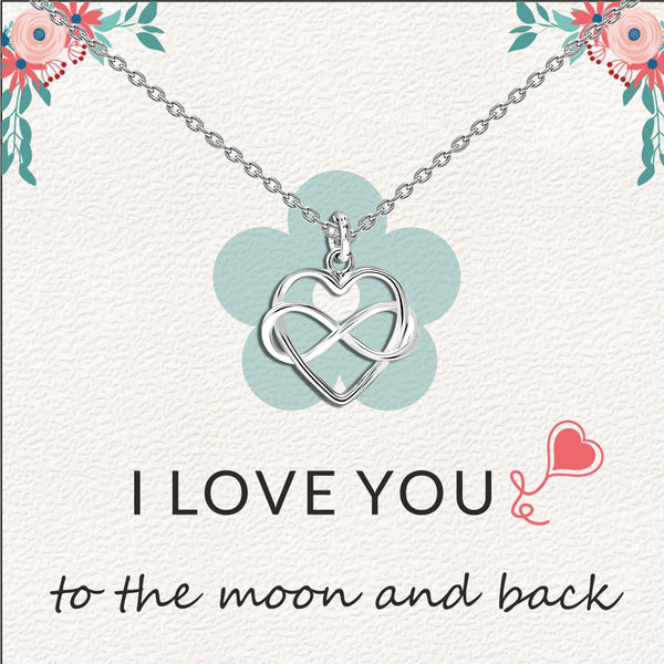 925 Sterling Silver Infinity Love Knot Heart Shape Pendant Necklace With Gift Card for Women Teen and Girls
