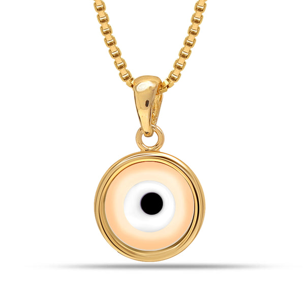 925 Sterling Silver 14K Gold Plated White Evil Eye Protection Pendant Necklace for Women