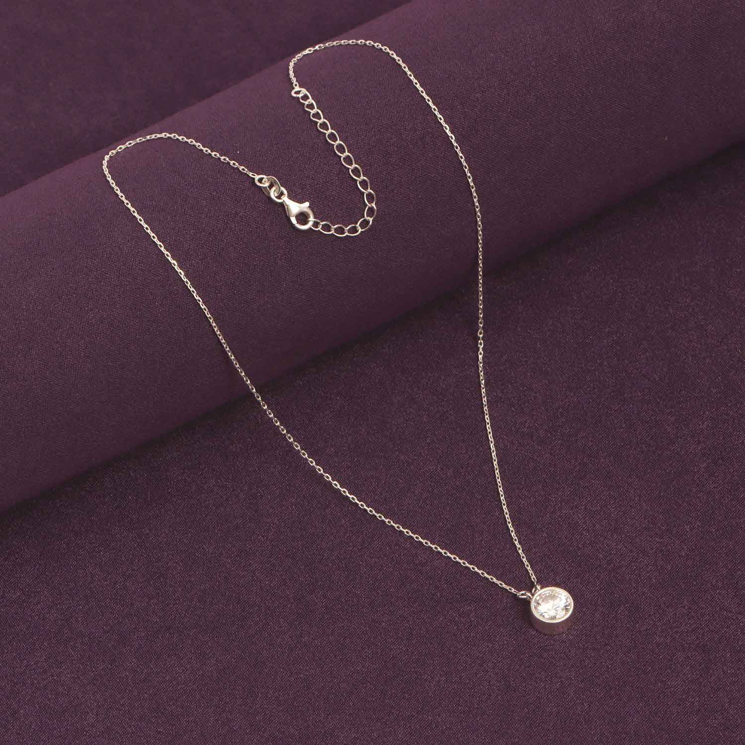925 Sterling Silver Round Cubic Zirconia Bezel Set Crystal Adjustable Solitaire Cable Chain  Pendant Necklace for Women