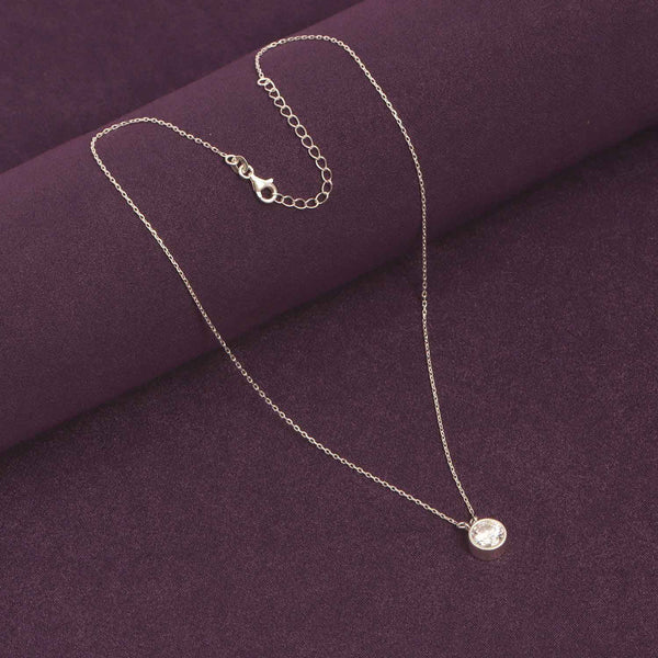 925 Sterling Silver Round Cubic Zirconia Bezel Set Crystal Adjustable Solitaire Cable Chain  Pendant Necklace for Women