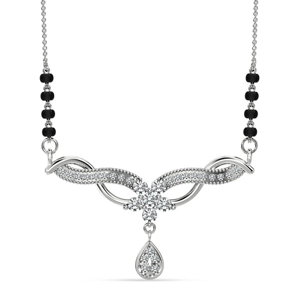 925 Sterling Silver Cubic Zirconia Teardrop Floral Wings Mangalsutra for Women