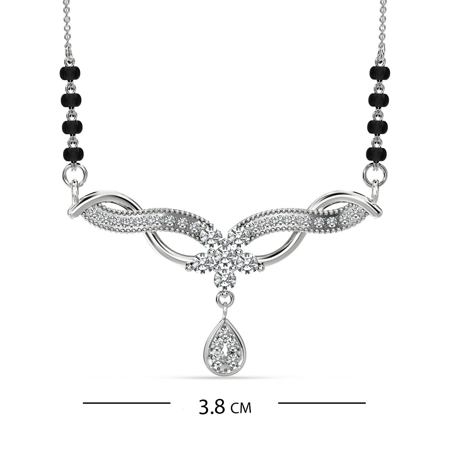 925 Sterling Silver Cubic Zirconia Teardrop Floral Wings Mangalsutra for Women