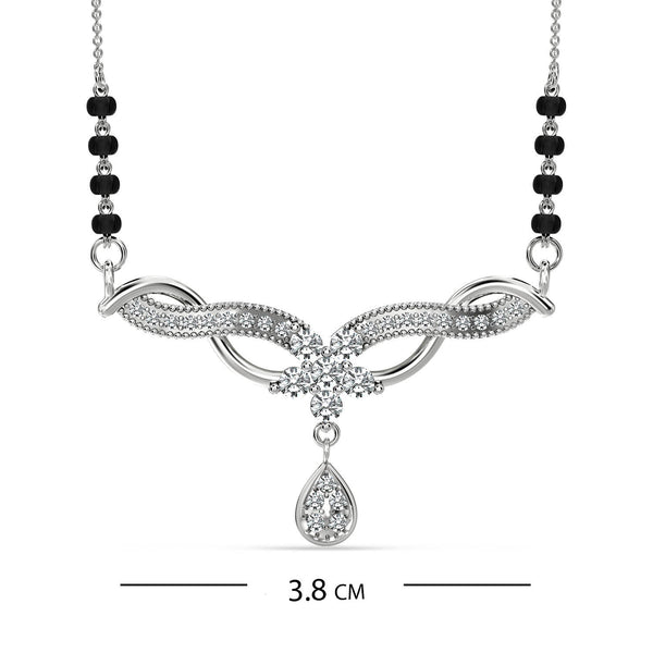 925 Sterling Silver Cubic Zirconia Teardrop Floral Wings Mangalsutra for Women