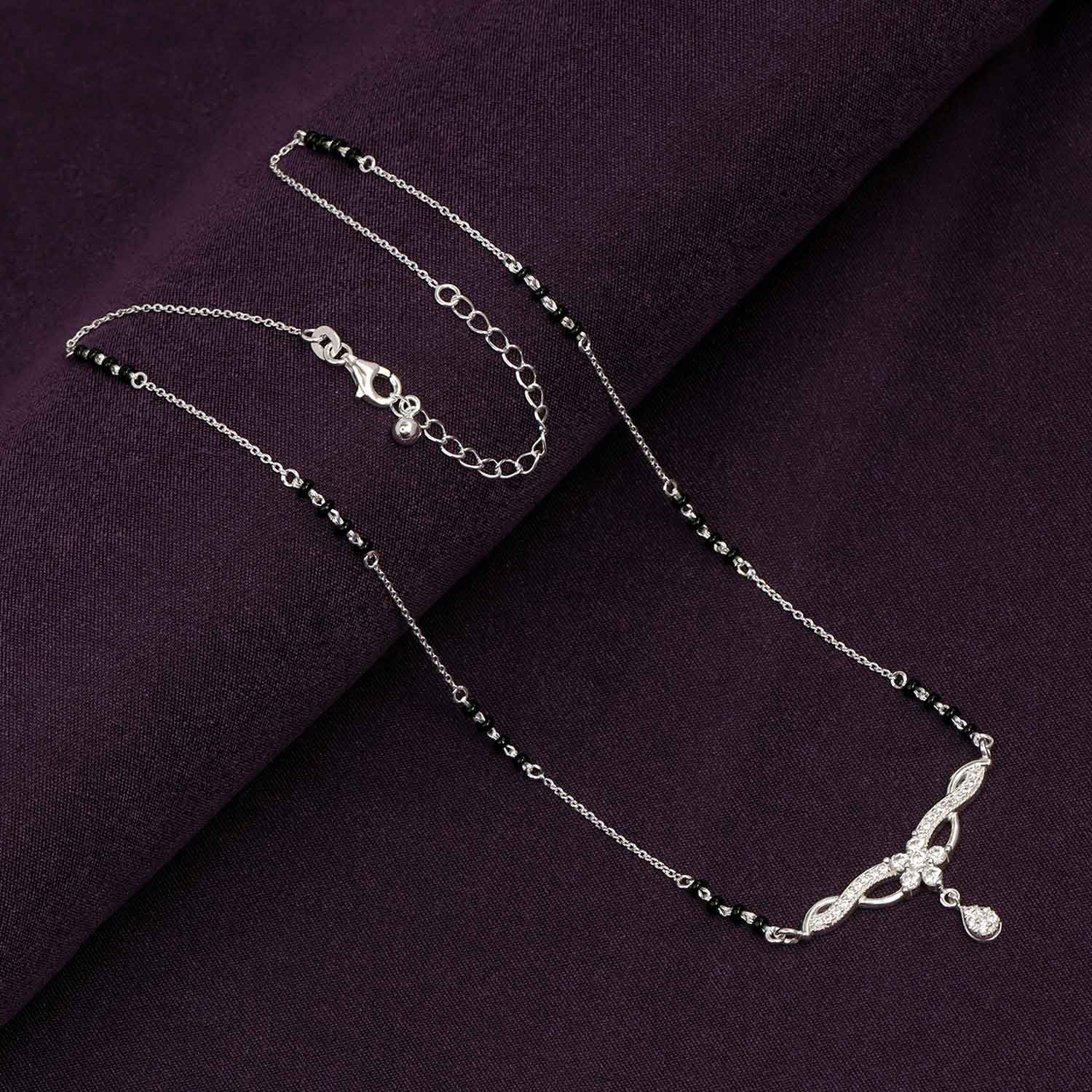 925 Sterling Silver Cubic Zirconia Teardrop Floral Wings Mangalsutra for Women