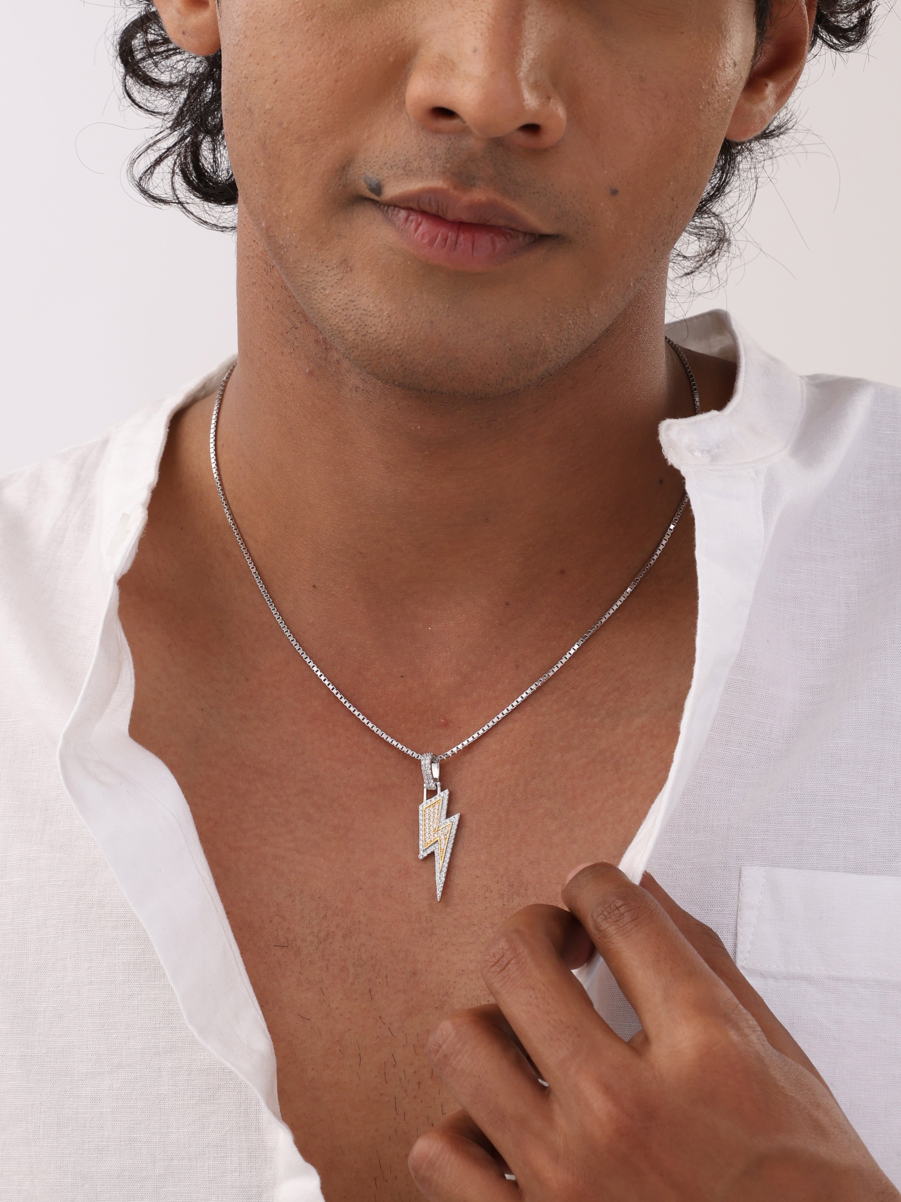 Gold Iced Thunder Bolt Pendant Necklace for Men
