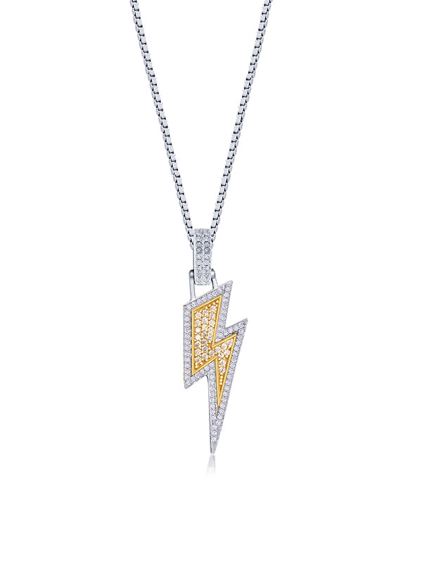 Gold Iced Thunder Bolt Pendant Necklace for Men