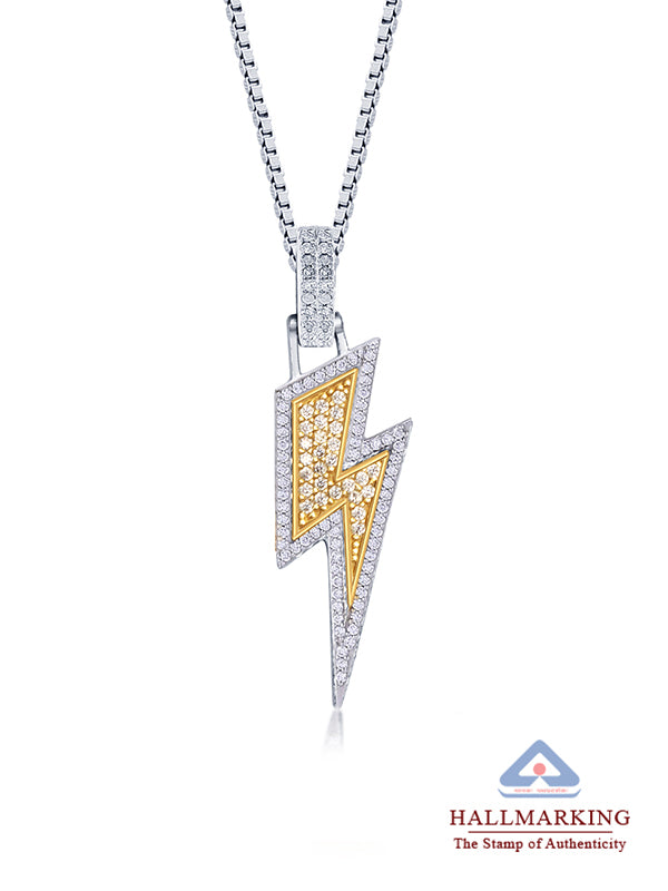 Gold Iced Thunder Bolt Pendant Necklace for Men