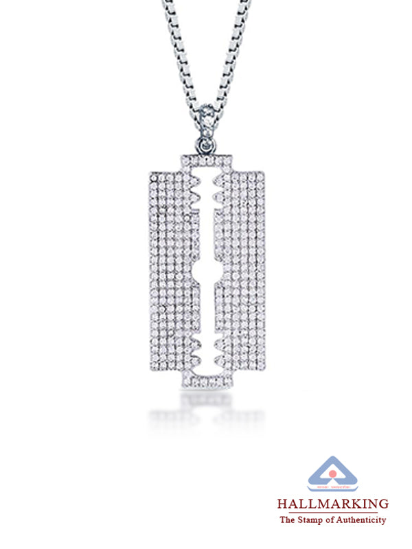 Rhodium CZ Razor Blade Pendant Necklace for Men