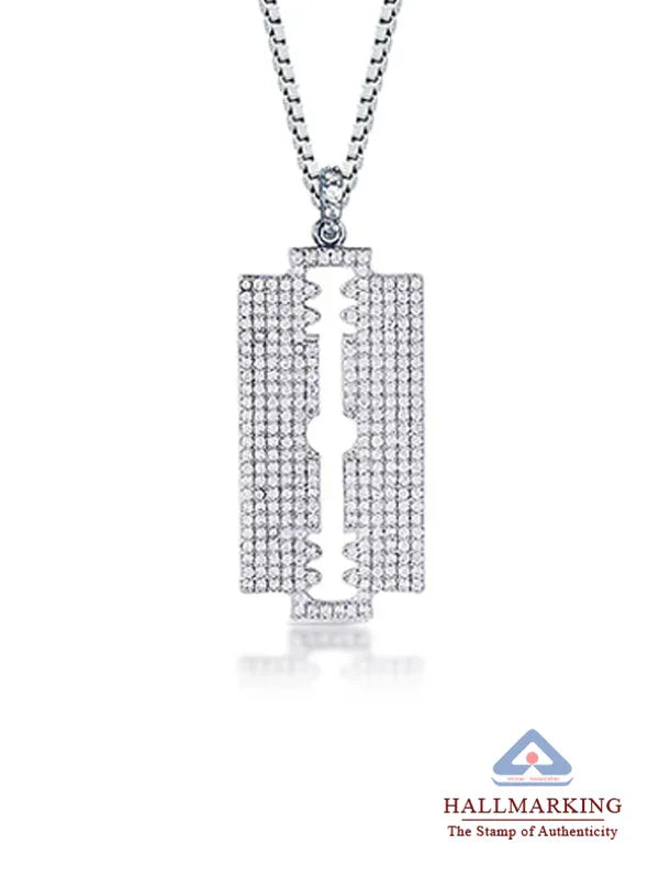 Rhodium CZ Razor Blade Pendant Necklace for Men