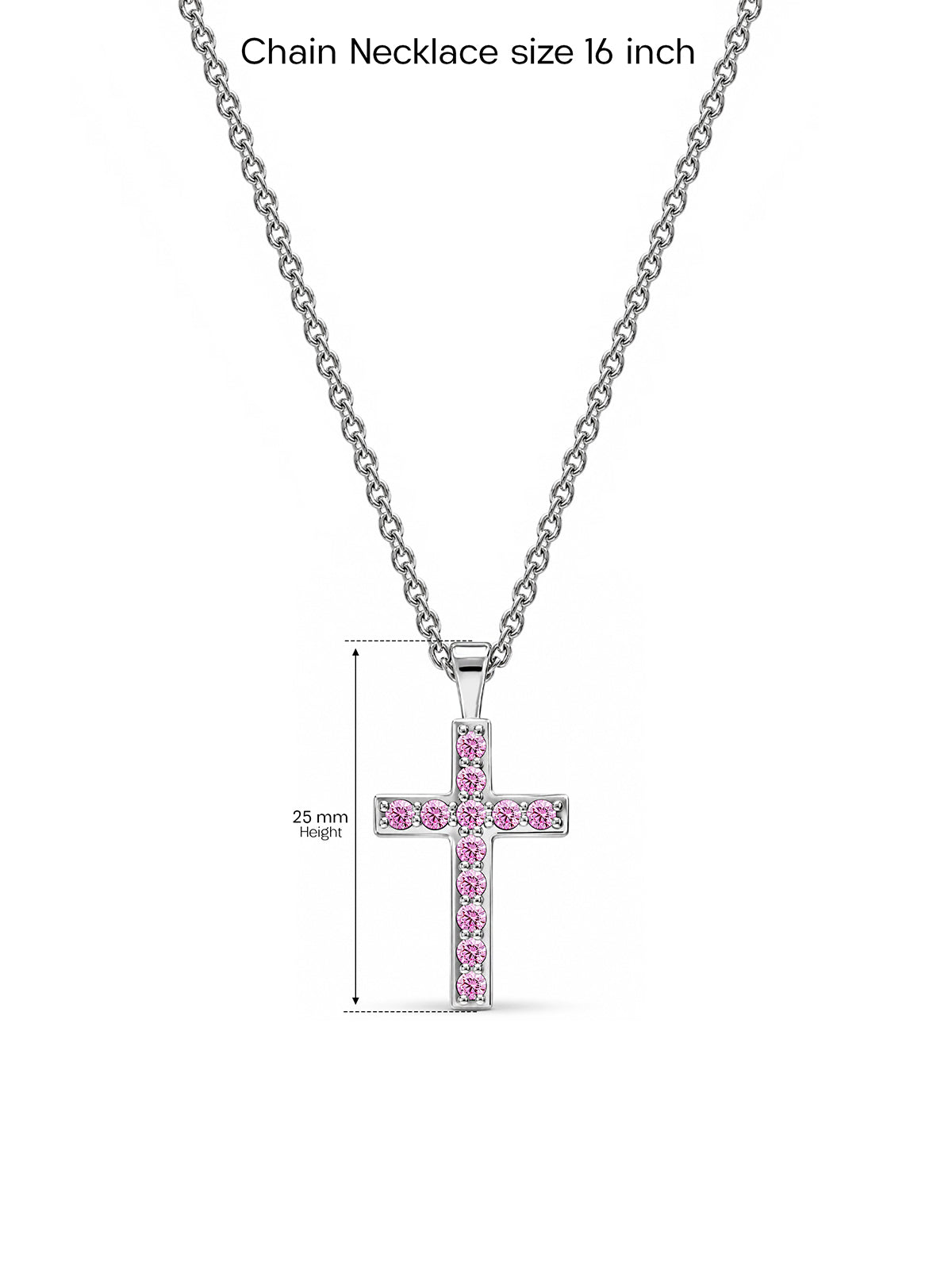 Pink CZ Cross Pendant Necklace