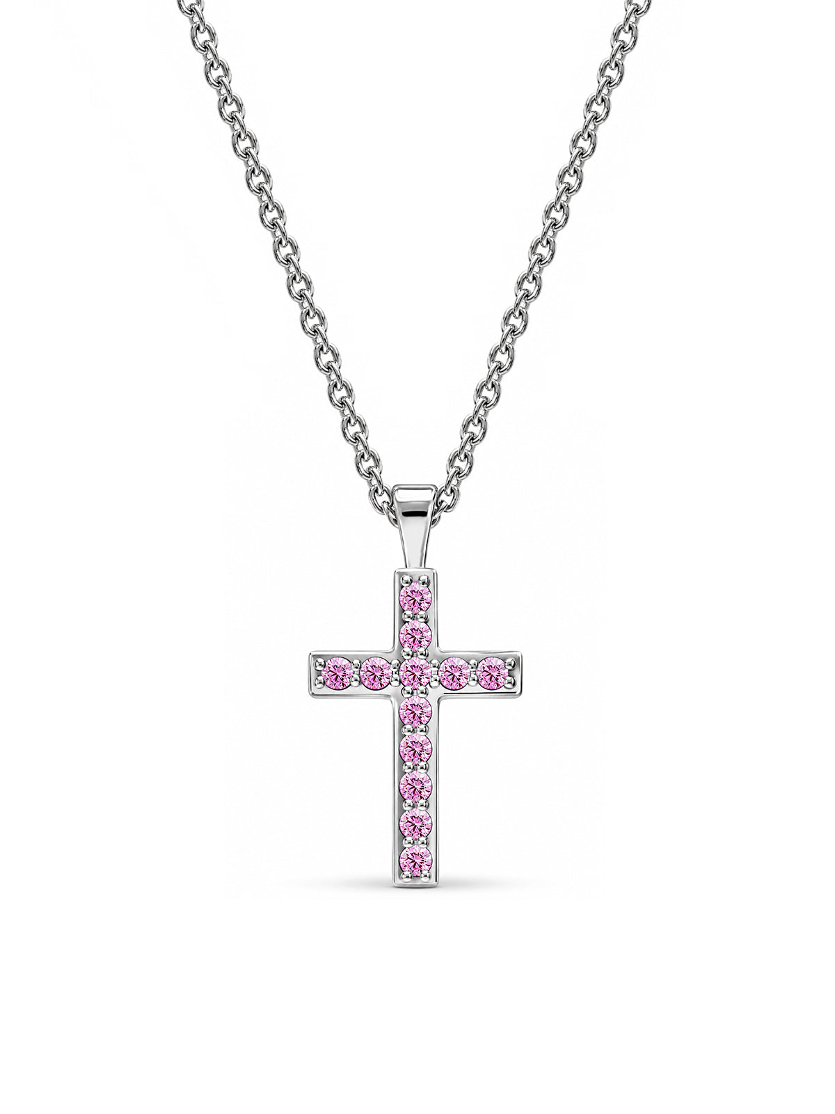 Pink CZ Cross Pendant Necklace