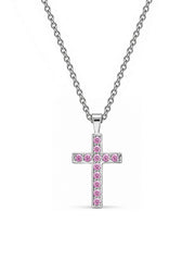 Pink CZ Cross Pendant Necklace