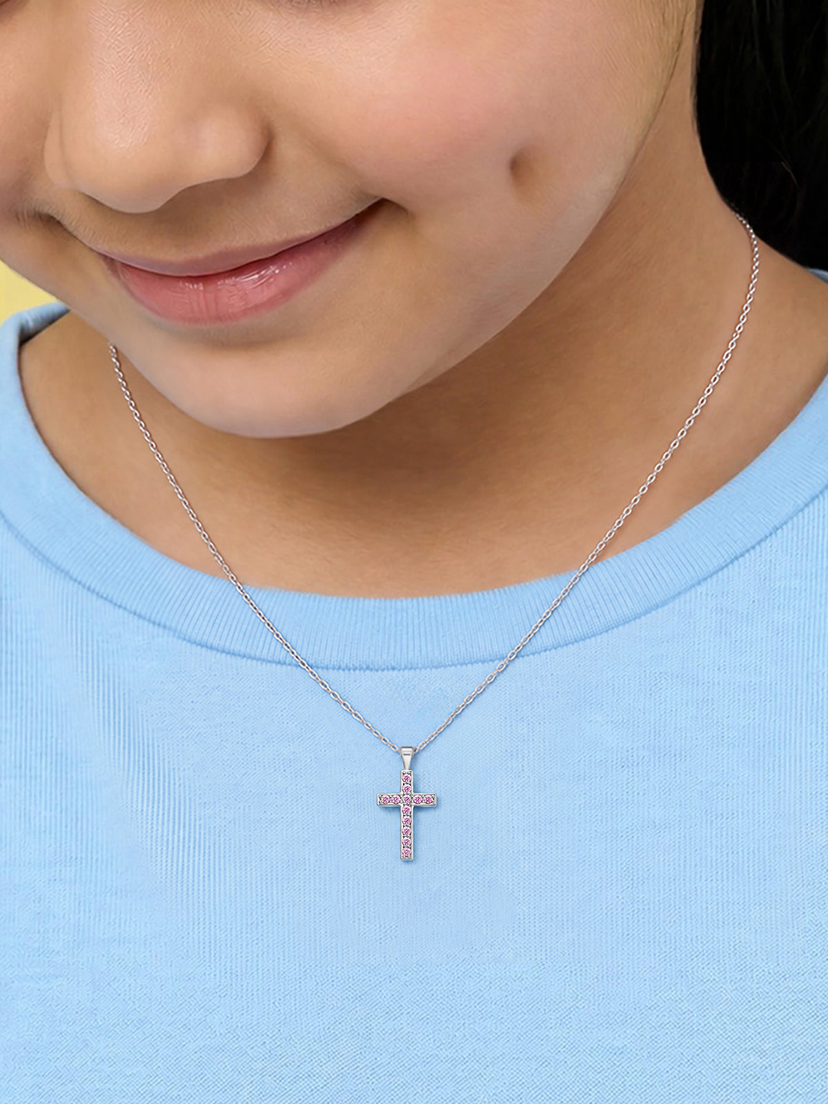 Pink CZ Cross Pendant Necklace