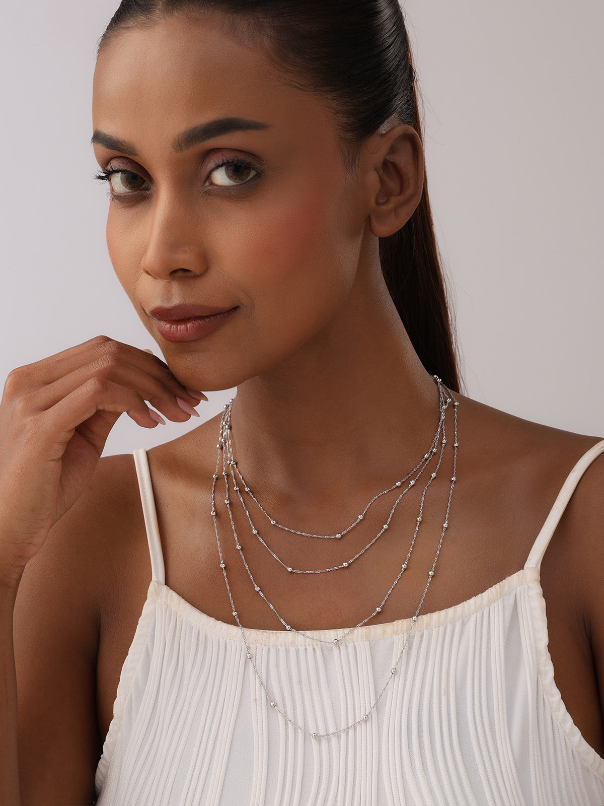 Rhodium Station Necklace