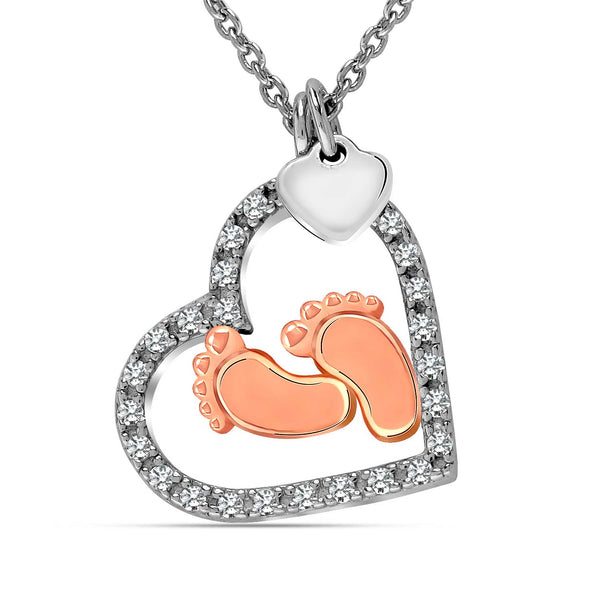 925 Sterling Silver Zirconia To My Mommy Baby Feet Heart Pendant Necklace for Women