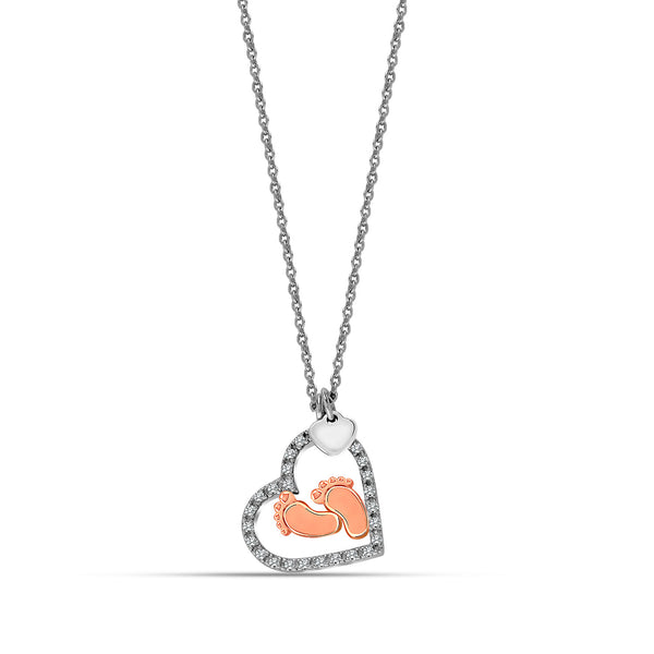 925 Sterling Silver Zirconia To My Mommy Baby Feet Heart Pendant Necklace for Women
