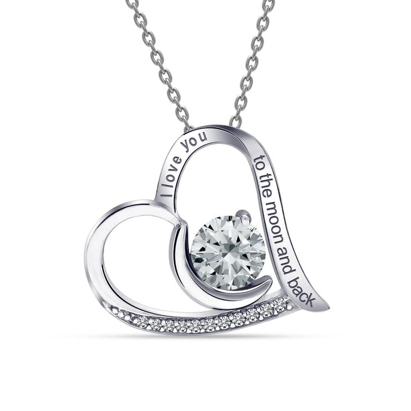 925 Sterling Silver Birthstone I Love You to The Moon and Back Love Heart Pendant Necklace for Women