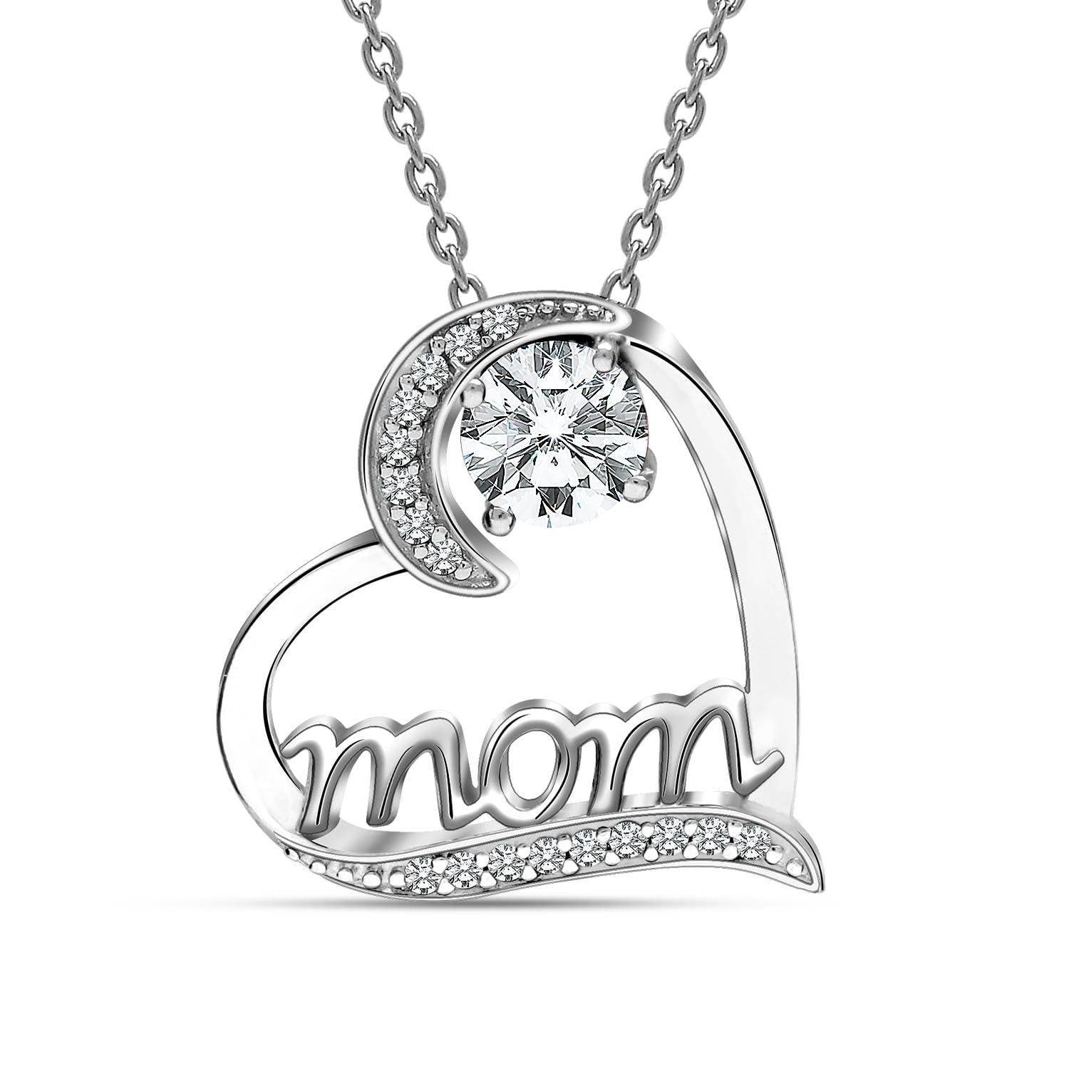 925 Sterling Silver Mom Love Heart Birthstone Pendant Necklace for Women