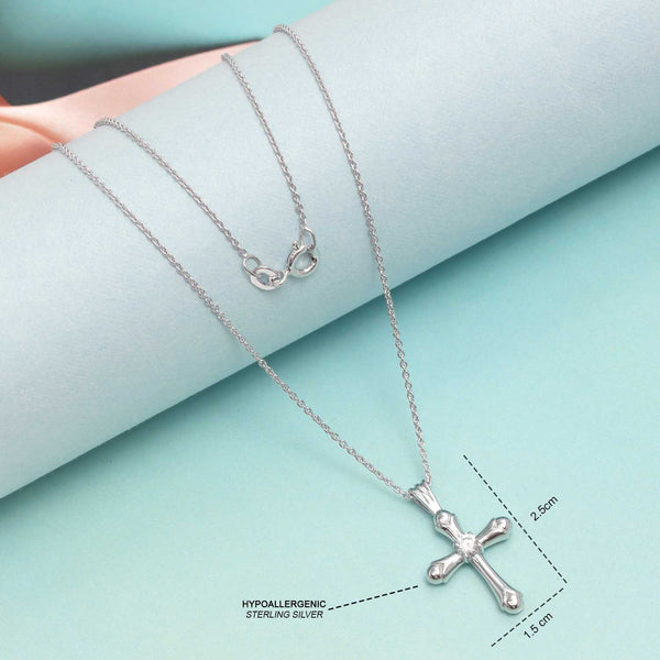 925 Sterling Silver Rhodium-Plated Cubic Zirconia Cross Pendant Necklace for 4 and above Years Children | Gifts for Kids
