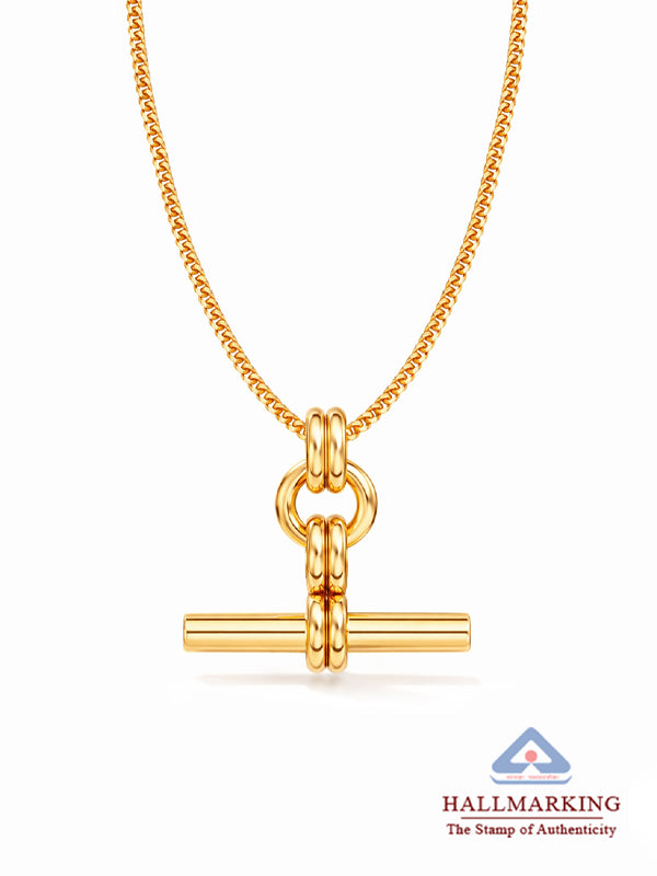 Gold T-Bar Curb Chain Necklace