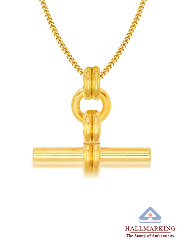 Gold T-Bar Curb Chain Necklace