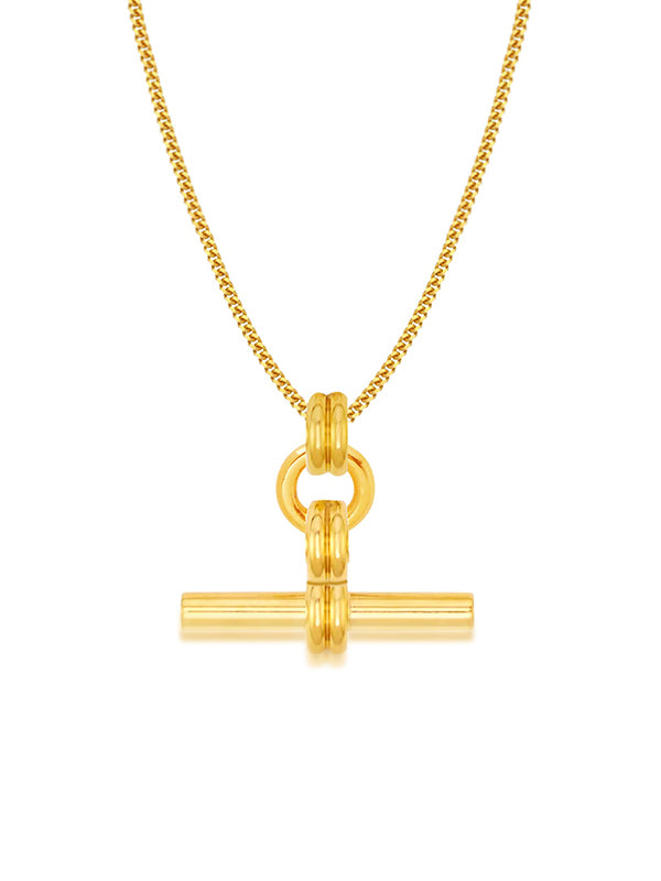 925 Sterling Silver 14K Gold Plated T-Bar Curb Chain Pendant Necklace for Women