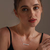 925 Sterling Silver Cubic Zirconia Crystal Bar Hammered Dotted Line Pendant Necklace for Women