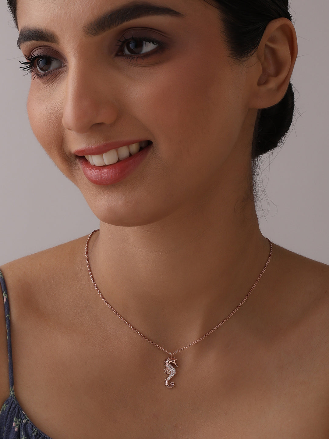 Ocean Whisper Rose Gold Seahorse Pendant Necklace