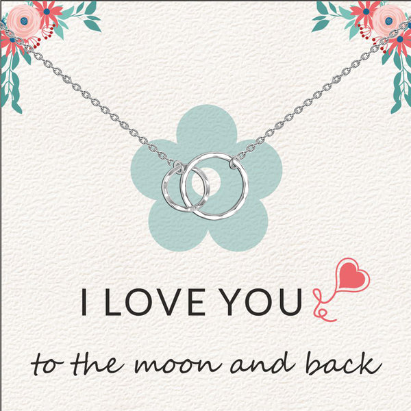 LeCalla 925 Sterling Silver Interlocking Double Circle Necklace With Gift Card For Women