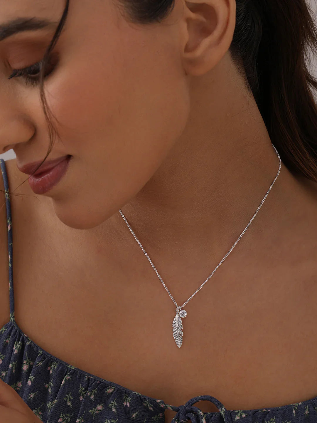 Silver Whisper CZ Feather Pendant Necklace