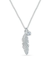 Silver Whisper CZ Feather Pendant Necklace