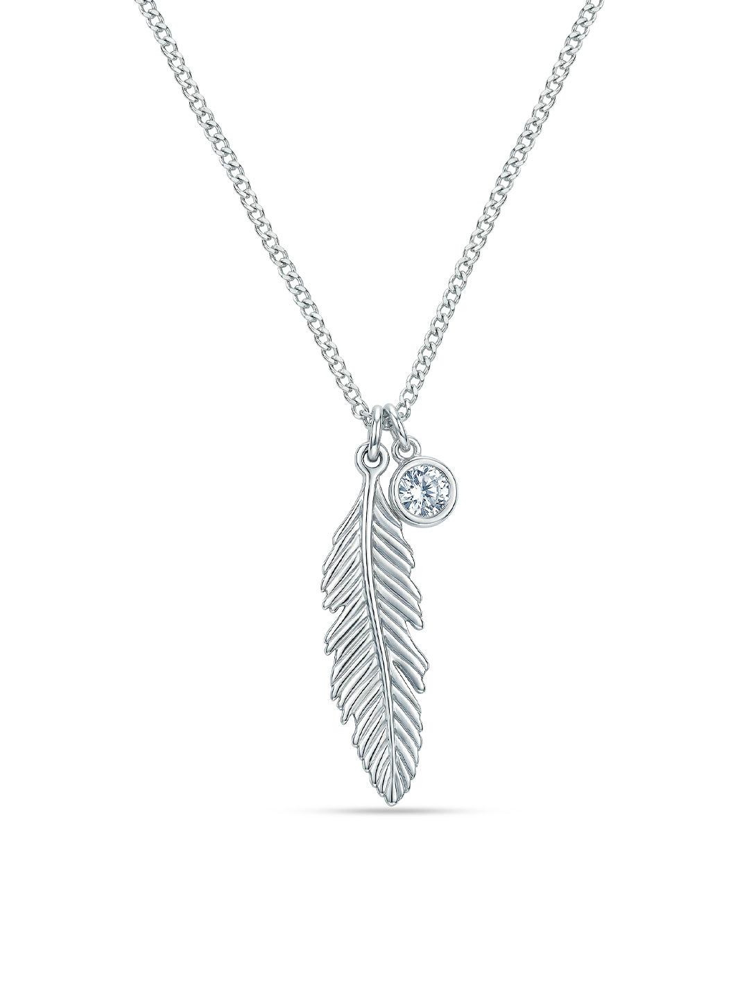 Silver Whisper CZ Feather Pendant Necklace
