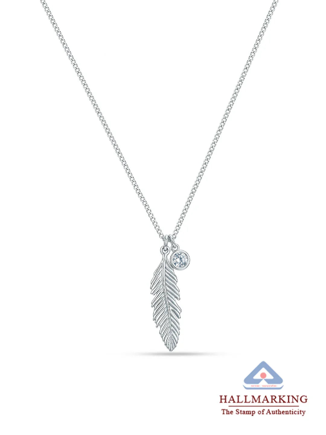Silver Whisper CZ Feather Pendant Necklace