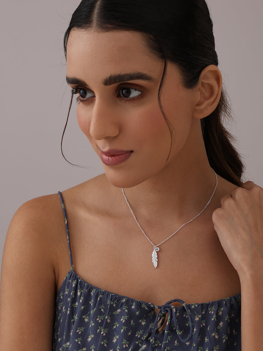 Silver Whisper CZ Feather Pendant Necklace