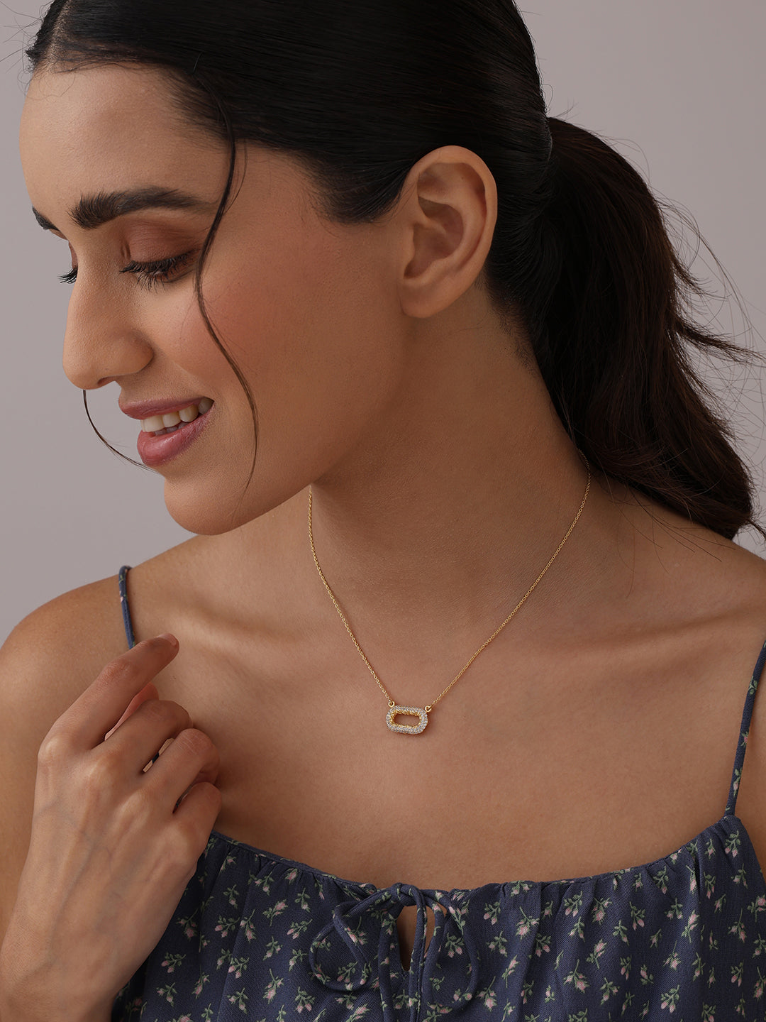 Golden Aura Open Oval CZ Pendant Necklace
