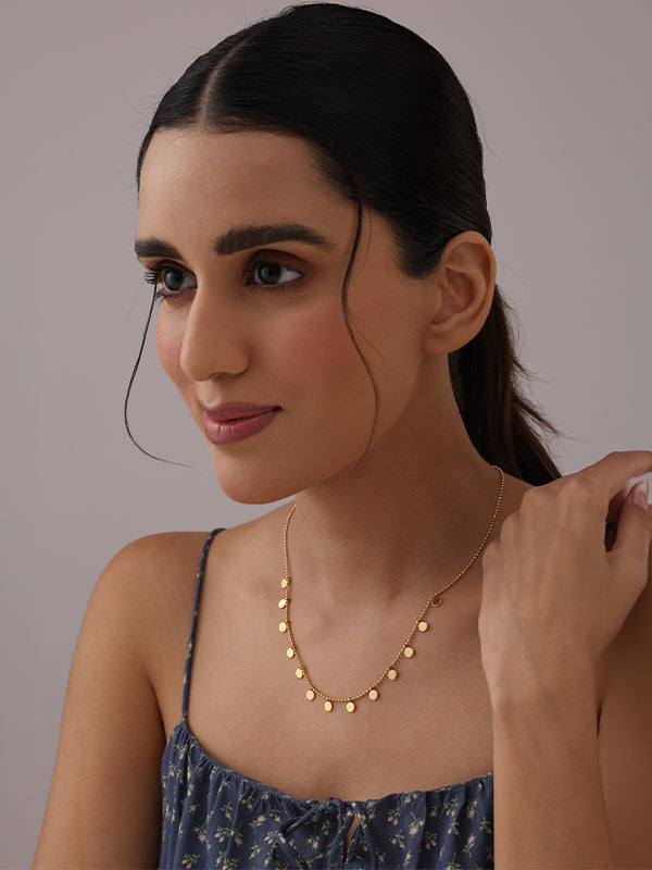 Golden Gleam Disc Charm Ball Chain Necklace