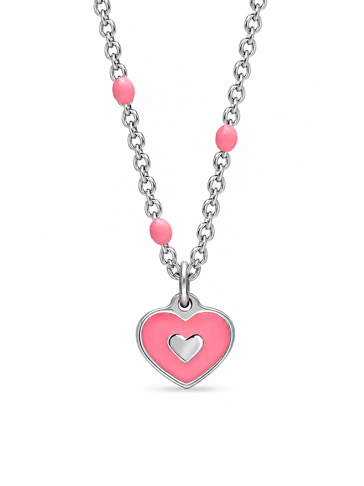 Pink Heart Beaded Pendant Necklace