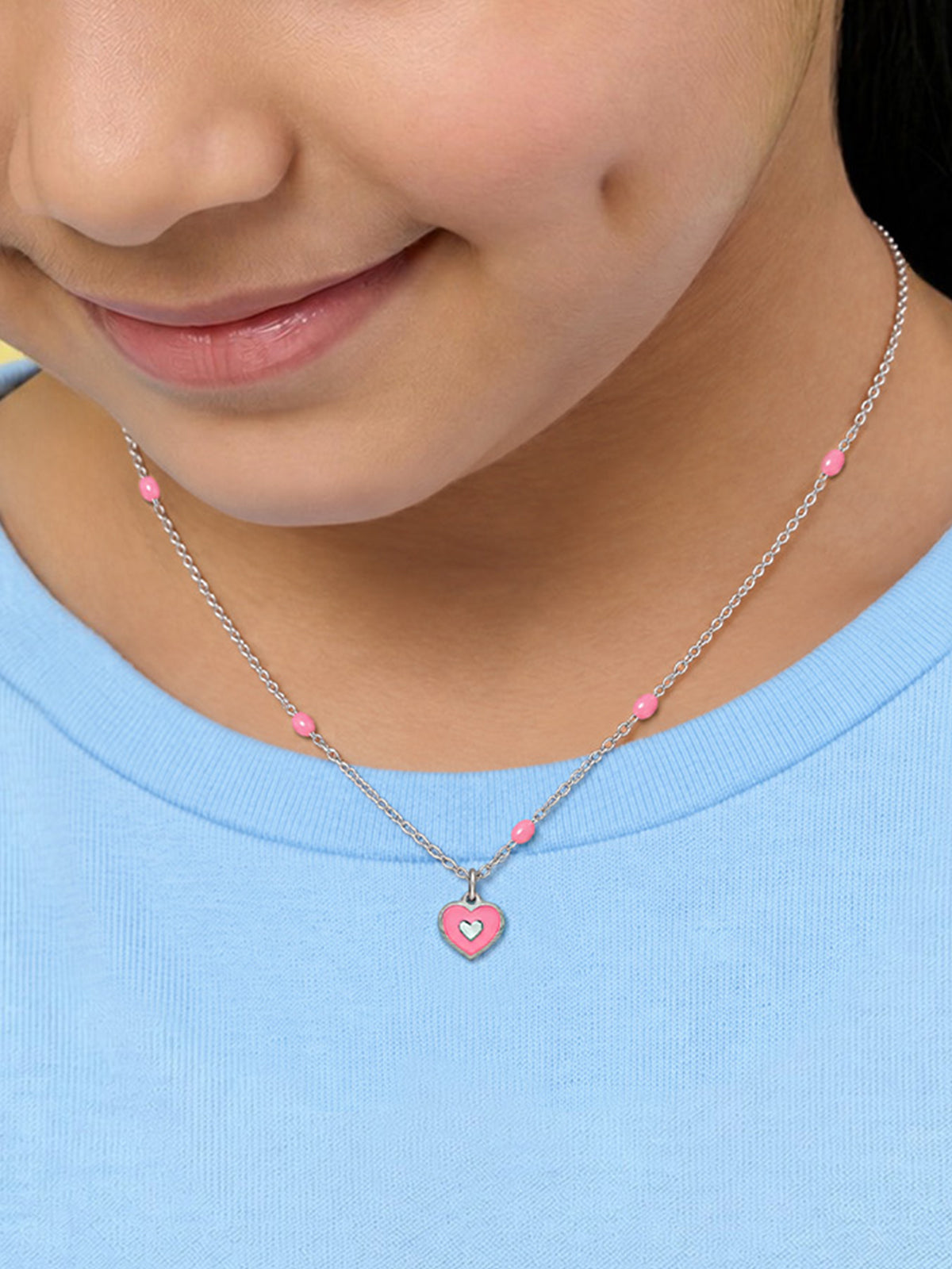 Pink Heart Beaded Pendant Necklace