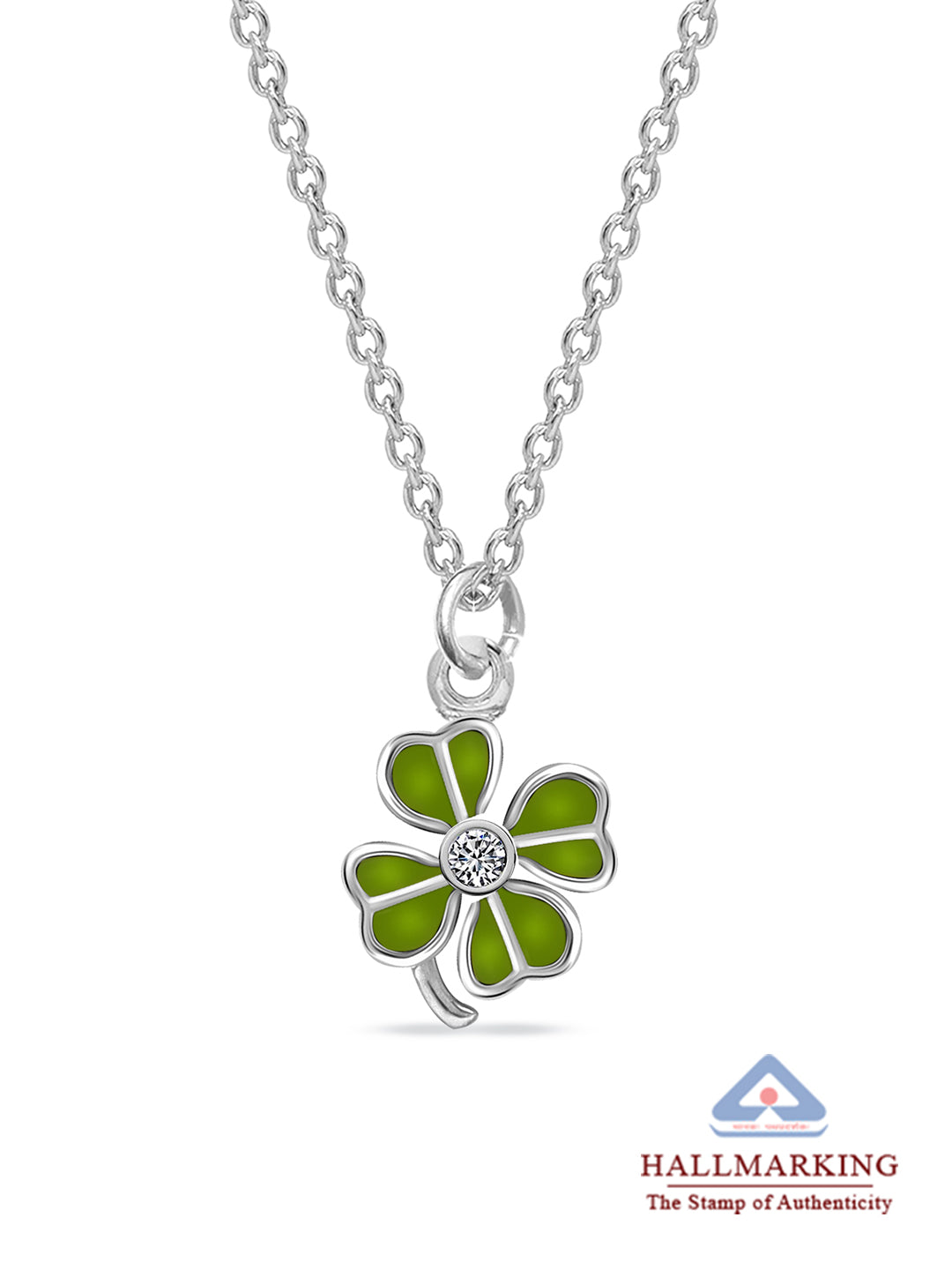 Rhodium Enamel Four-Leaf Clover Necklace for Kids