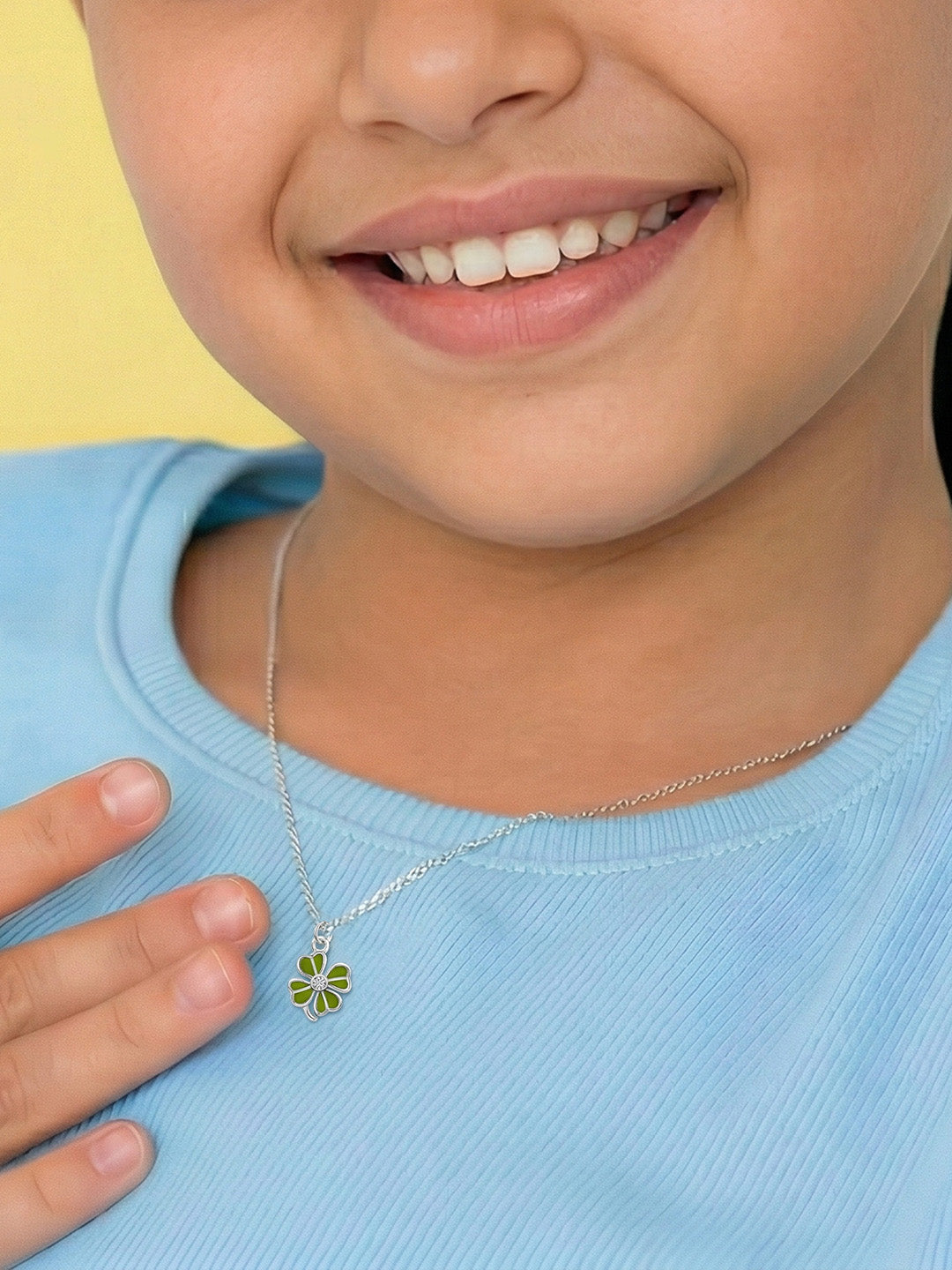 Rhodium Enamel Four-Leaf Clover Necklace for Kids