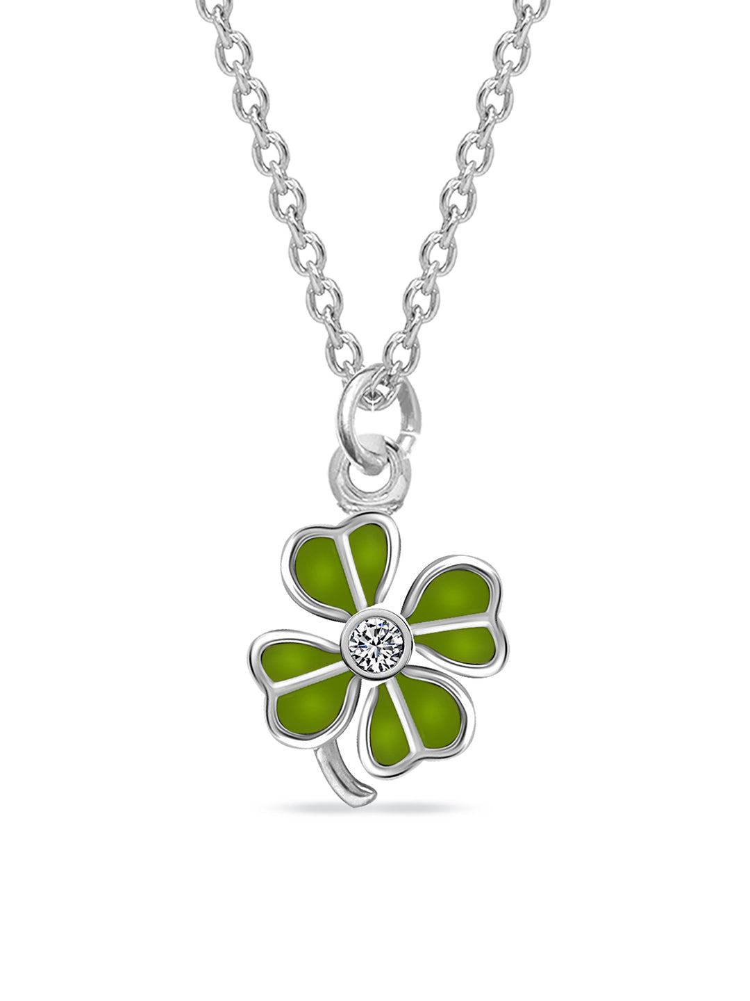 Rhodium Enamel Four-Leaf Clover Necklace for Kids