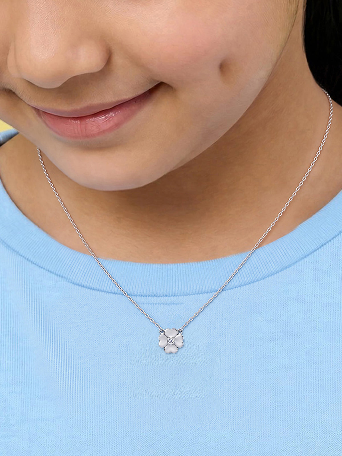 Silver Floral CZ Pendant Necklace