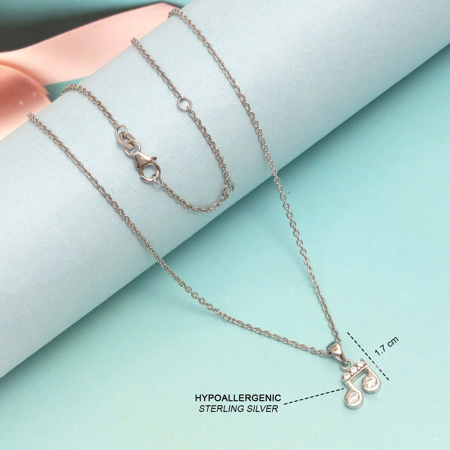 925 Sterling Silver Zirconia Musical Note Necklace for 4 and above Years Children | Gifts for Kids
