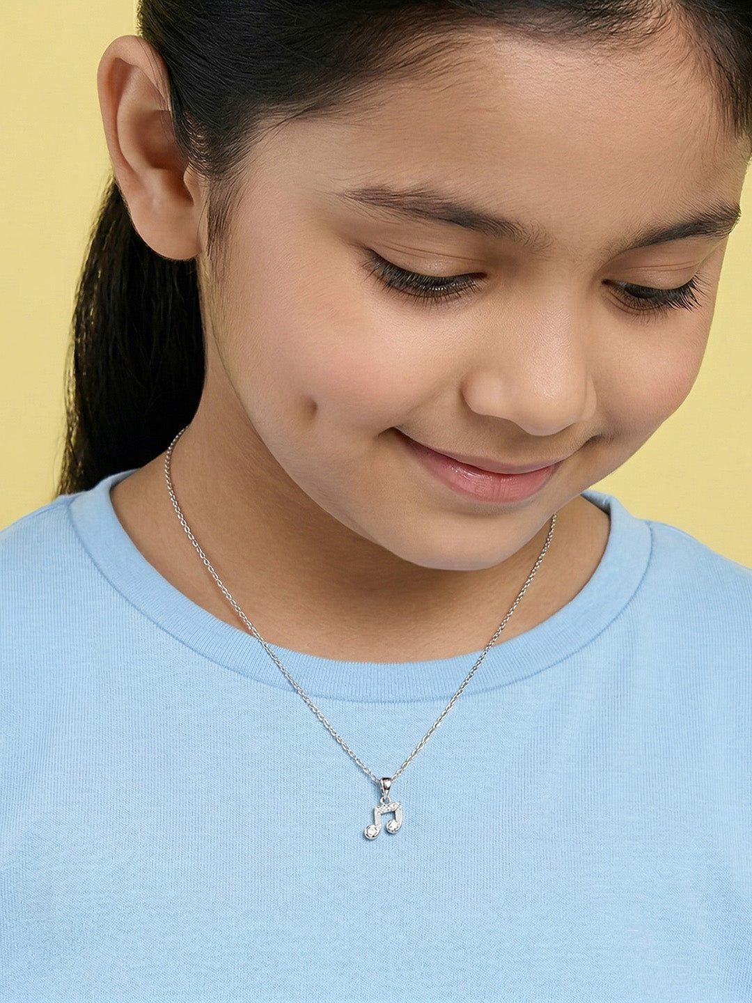 Rhodium CZ Musical Note Necklace for Kids