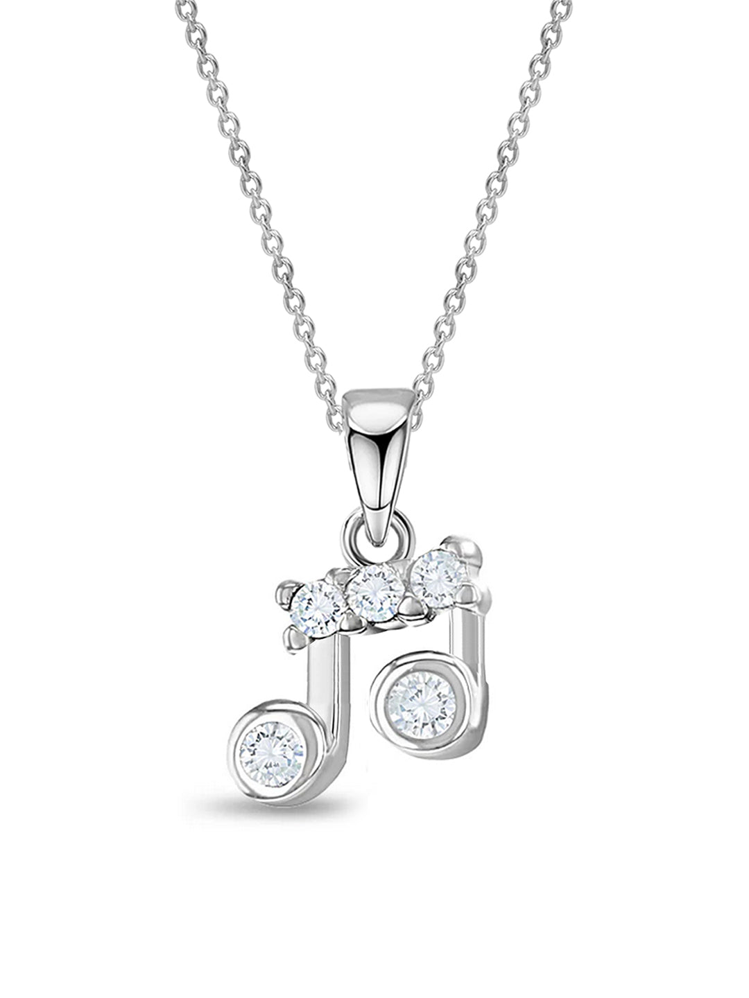 Rhodium CZ Musical Note Necklace for Kids