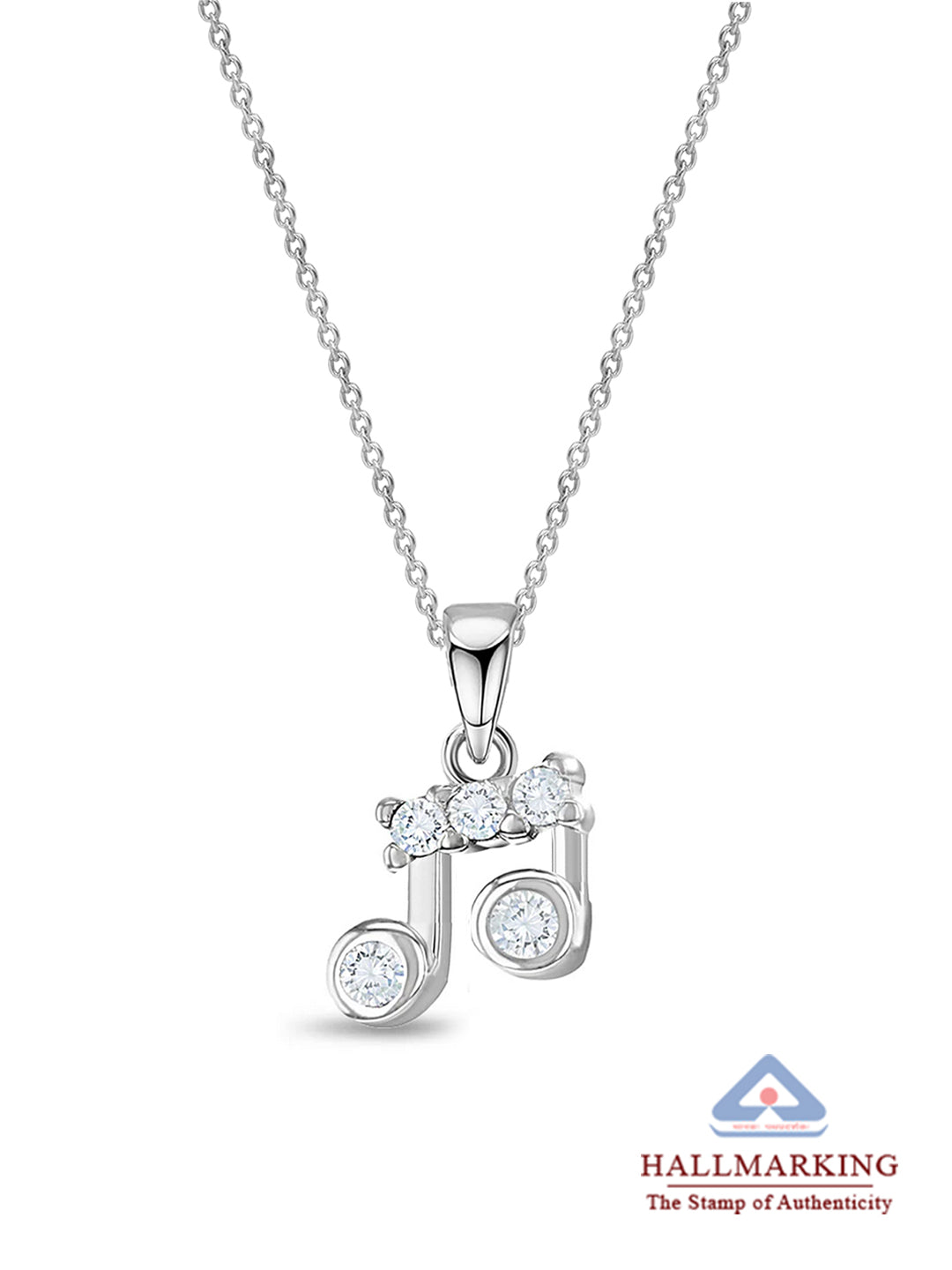 Rhodium CZ Musical Note Necklace for Kids
